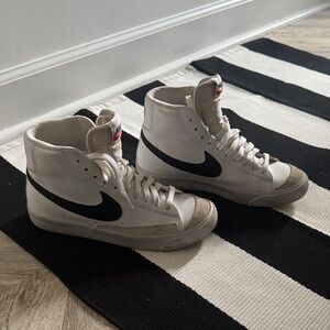Nike White High-Tops with Black Swoosh and Red Logo